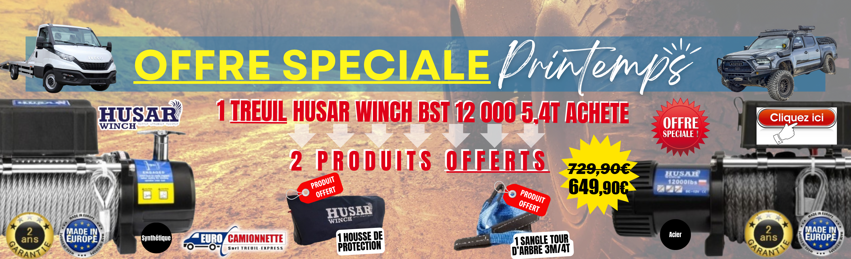 HUSAR-Winch  BST 12000 Offre Spéciale Printemps * La Housse Husar-Winch Et La Sangle Tour D'arbre Offert ! 